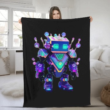 Discover Gemstone Guardian Robot Made of Sparkling Crystals Fleece Blankets