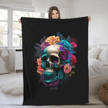 Discover Floral Skull Fleece Blankets