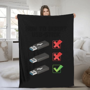 Discover How To Insert USB Stick Funny Programmer Meme Fleece Blankets