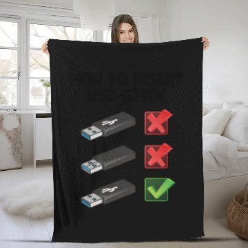 Discover How To Insert USB Stick Funny Programmer Meme Fleece Blankets