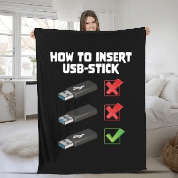 Discover How To Insert USB Stick Funny Programmer Meme Fleece Blankets