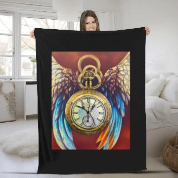 Discover Pocket Watch With Wings Fleece Blankets