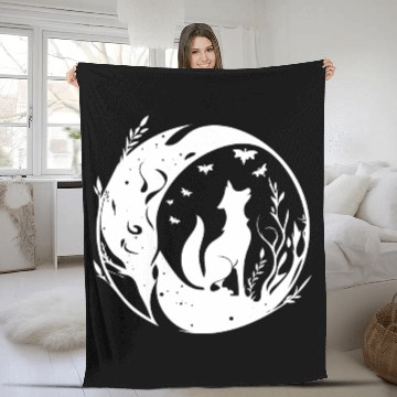 Discover Pretty Cute Tattoo Style Fox In The Moon Fleece Blankets