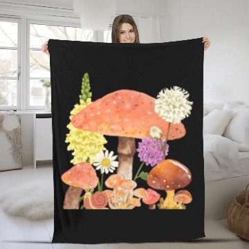 Discover watercolor mushroom forest Fleece Blankets
