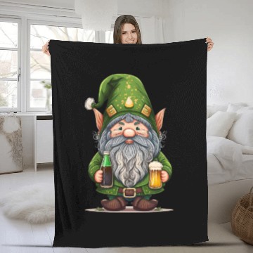 Discover Funny Gnome Drinks Beer Happy St Patricks Day Fleece Blankets