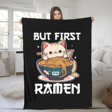Discover But First Ramen Cat Japanese Tokyo Ramen Noodles Fleece Blankets