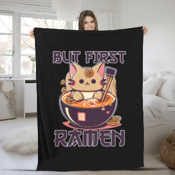 Discover But First Ramen Cat Japanese Tokyo Ramen Noodles Fleece Blankets