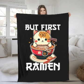 Discover But First Ramen Cat Japanese Tokyo Ramen Noodles Fleece Blankets