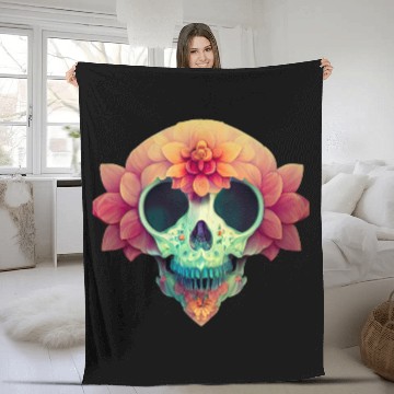 Discover Floral Skull Candy Fleece Blankets