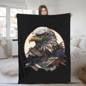 Discover Collage Eagle with USA Flag Land of the Free Eagle Fleece Blankets