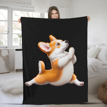 Discover Corgi dog in yoga pose Fleece Blankets