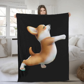 Discover Corgi dog in yoga pose Fleece Blankets