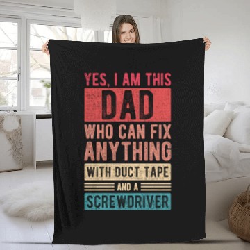Discover I am this dad fix anyding Father's Day Papa gift Fleece Blankets