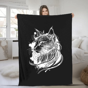 Discover Cute Space Cat In Tattoo Style Fleece Blankets