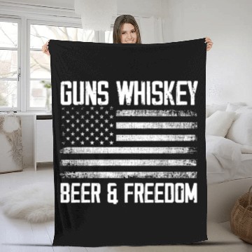 Discover Guns Whiskey Beer And Freedom Fleece Blankets
