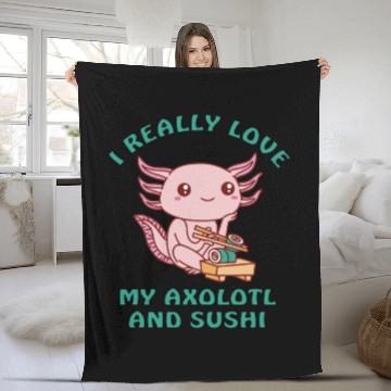 Discover I love sushi and my axolotl Fleece Blankets