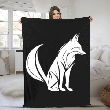 Discover Smart Cute Fox Tattoo Style Portrait Fleece Blankets