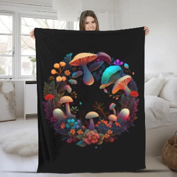 Discover psychedelic art trippy patterns mushroom Fleece Blankets