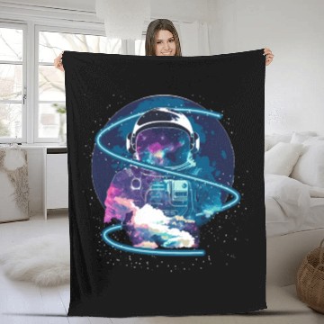 Discover Galaxy Astronaut Full Moon Astronomy Space Science Fleece Blankets