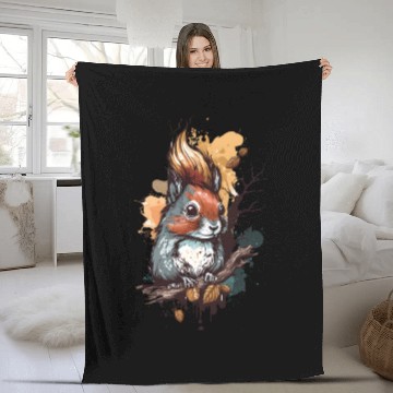 Discover Cute squirrel portrait design painting Fleece Blankets