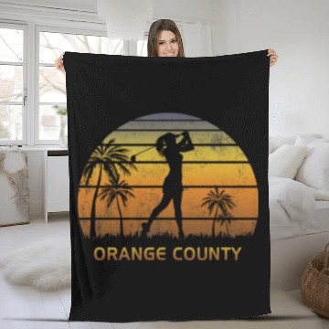 Discover Retro Orange County Women's Golf Golfing Fan Fleece Blankets