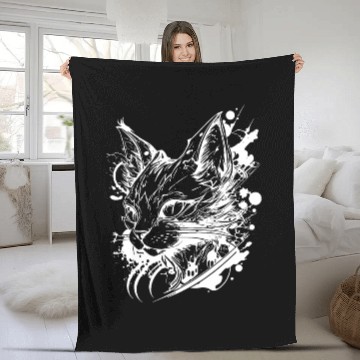 Discover Space Cat In Vintage Tattoo Style Fleece Blankets