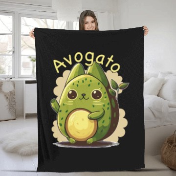 Discover Cute Japanese Avogato Kawaii Anime Avocado Cat Fleece Blankets