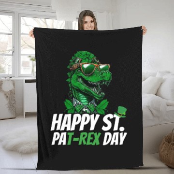 Discover Happy St PaT-Rex Dinosaur Saint Patricks Day Biker Fleece Blankets