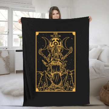Discover The Goddess Hecate in The Moon Tarot Card (Gold) Fleece Blankets
