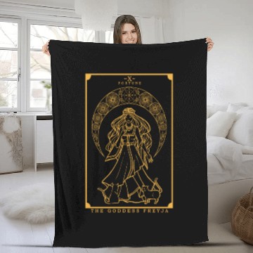 Discover The Goddess Freyja in Fortune Tarot Card (Gold) Fleece Blankets
