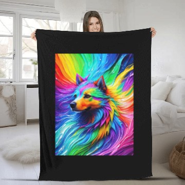 Discover Labrador Retriever with rainbow splashes of colors Fleece Blankets