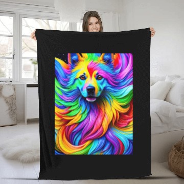Discover Labrador Retriever with rainbow splashes of colors Fleece Blankets
