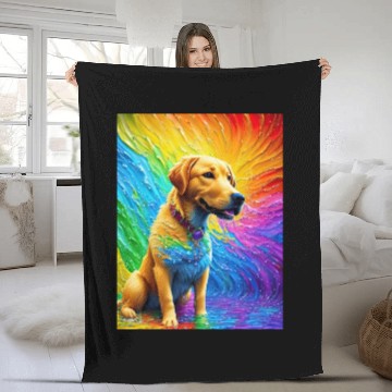 Discover Labrador Retriever with rainbow splashes of colors Fleece Blankets