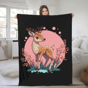 Discover Cute Cottagecore Deer Cute Floral Woodland Animal Fleece Blankets