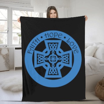 Discover Timeless Celtic Cross With Faith Hope Love Fleece Blankets