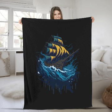 Discover Pirate Ship in Stormy Seas Fleece Blankets