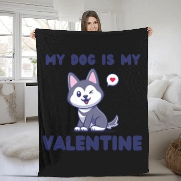 Discover my dog is my valentine for dog lover Fleece Blankets