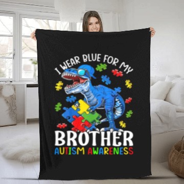 Discover I Wear Blue For My Brother Autism Awareness T-Rex Fleece Blankets