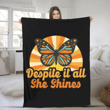 Discover Despite it all She Shines butterfly Fleece Blankets