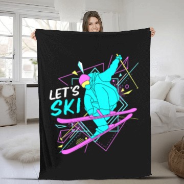 Discover Retro 80s Skiing Lover Lets Ski Fleece Blankets