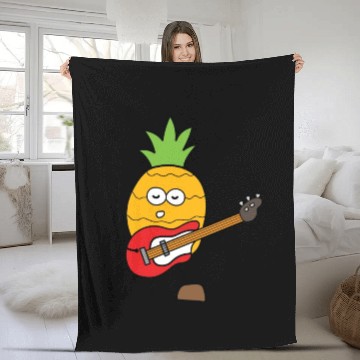 Discover Funny Pineapple Playing Guitar Fleece Blankets