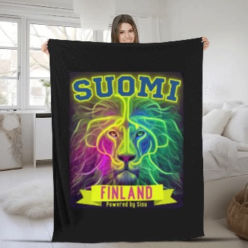 Discover Neon Suomi Finland Lion powered by Sisu Fleece Blankets