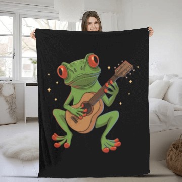 Discover Red Eyed Frog playing Guitar Design for a Guitar Fleece Blankets