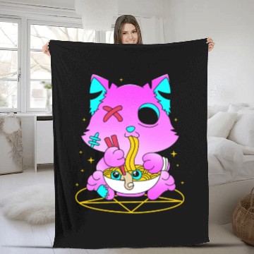 Discover Pastel Goth Ramen Cat Kawaii Anime Japanese Fleece Blankets