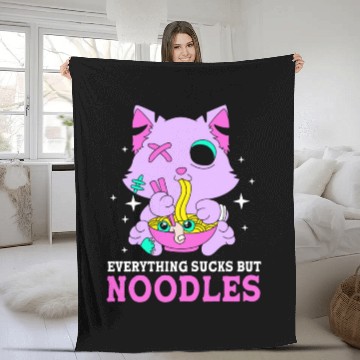 Discover Pastel Goth Cat Ramen Everything Sucks But Noodles Fleece Blankets