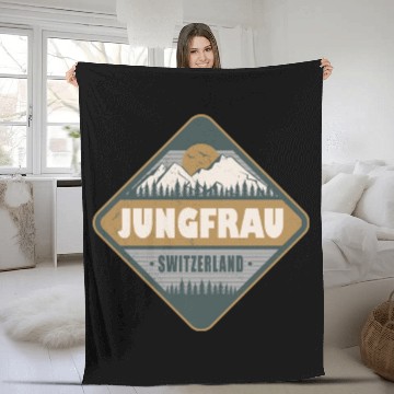 Discover Jungfrau Switzerland Vintage Hiking Design Fleece Blankets