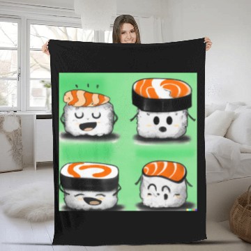 Discover Happy Cheerful Sushi I Love Sushi Design Fleece Blankets