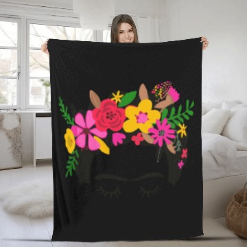 Discover Frida Kahlo Illustration Floral Boho Style Mexican Fleece Blankets