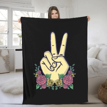Discover Peace Hand Sign Floral Positive Peace Lover Fleece Blankets