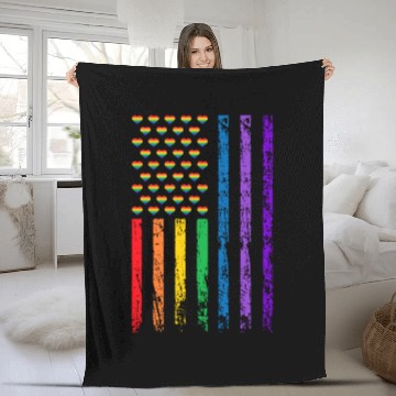 Discover American Flag Rainbow Heart Decor LGBT Pride Month Fleece Blankets